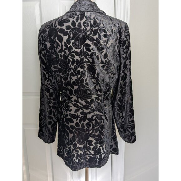 GASTON JAUNET VTG Black Velvet Burnout Long Blazer Cardigan Sz M Witchy Goth - Picture 8 of 11